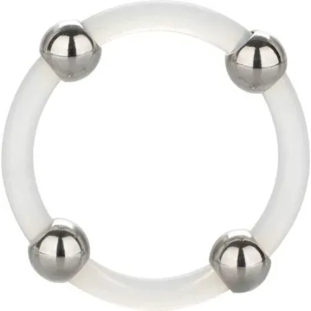 Bague en silicone perlée acier L Calexotics : anneau pénien noir avec perles d'acier inoxydable pour stimulation