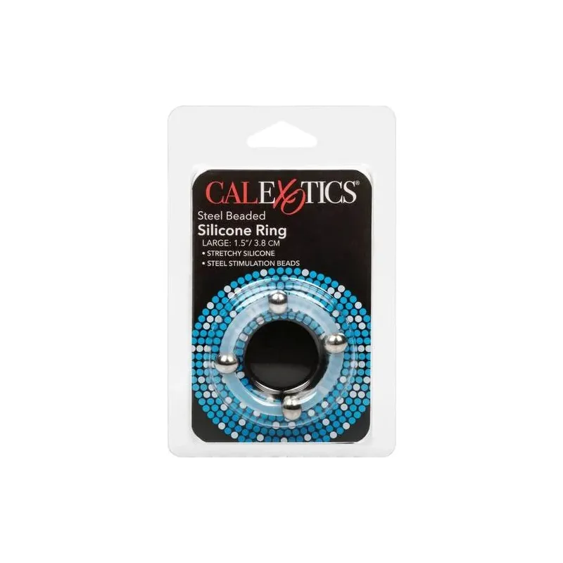 Bague en silicone perlée acier L Calexotics : anneau pénien noir avec perles d'acier inoxydable pour stimulation