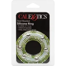 Bague pénienne XL en silicone noir avec perles en acier inoxydable Calexotics - anneau de stimulation pour hommes