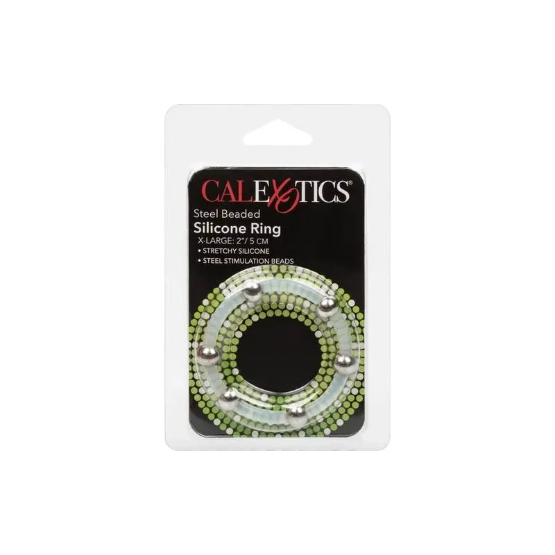 Bague pénienne XL en silicone noir avec perles en acier inoxydable Calexotics - anneau de stimulation pour hommes