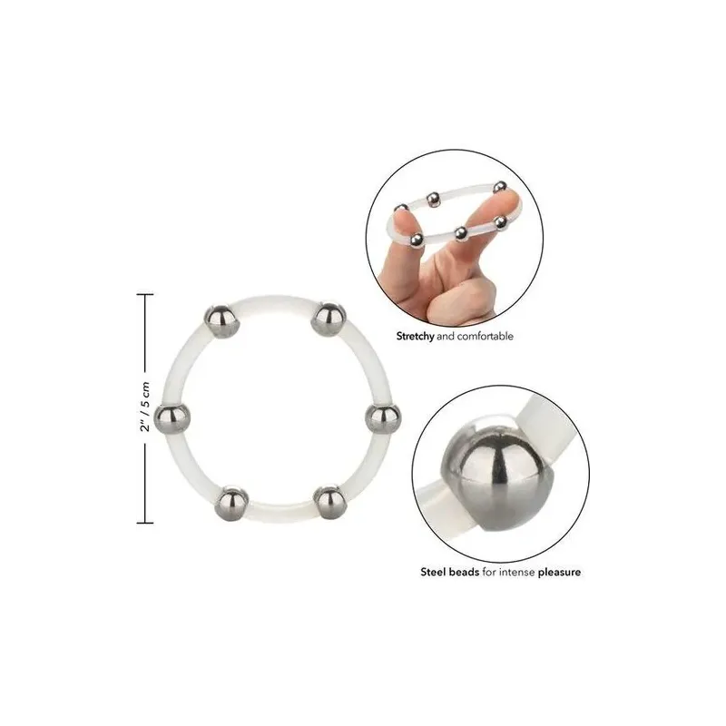 Bague pénienne XL en silicone noir avec perles en acier inoxydable Calexotics - anneau de stimulation pour hommes