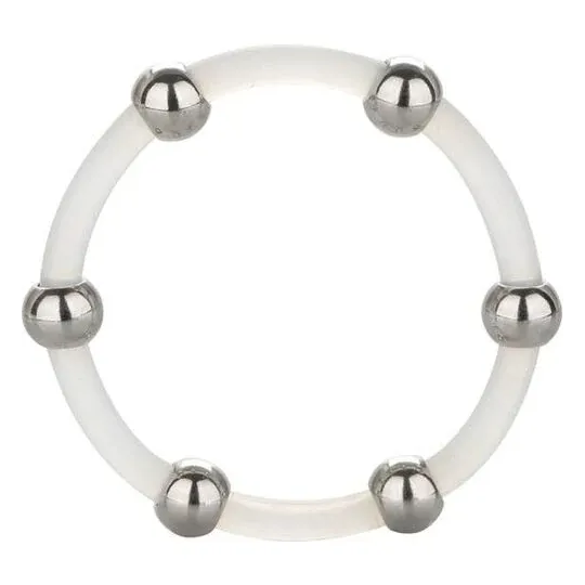 Bague pénienne XL en silicone noir avec perles en acier inoxydable Calexotics - anneau de stimulation pour hommes