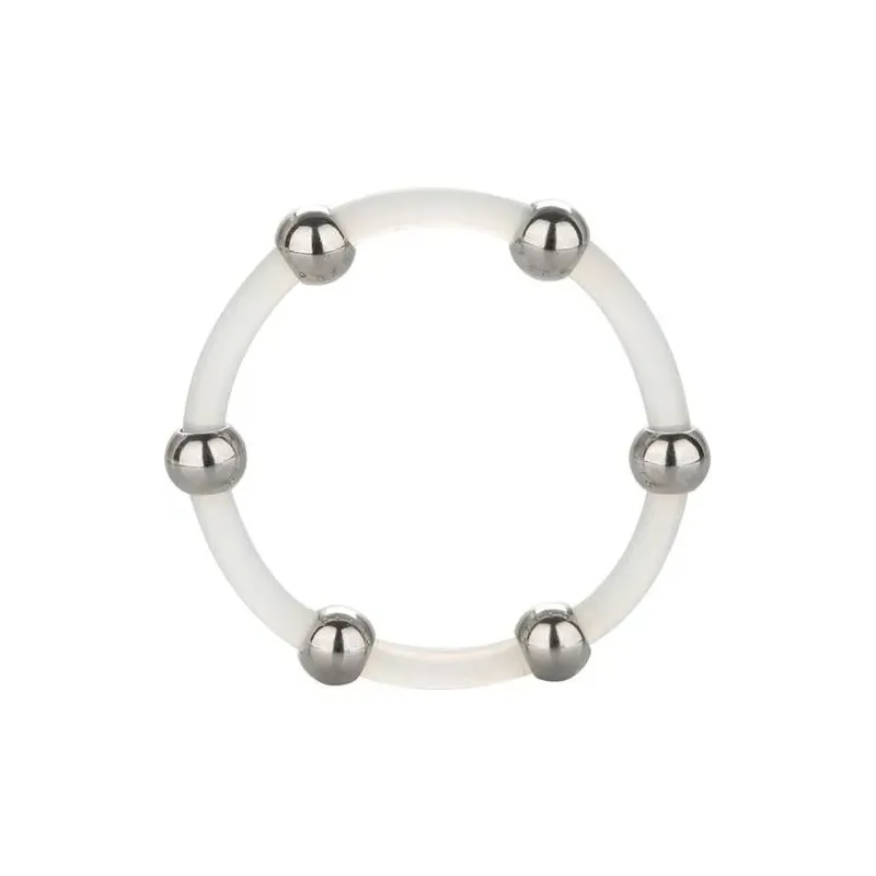 Bague pénienne XL en silicone noir avec perles en acier inoxydable Calexotics - anneau de stimulation pour hommes