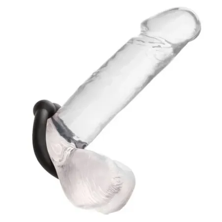 Bague musculaire Alpha Noir CalExotics en silicone liquide noir avec perles de stimulation, anneau pénien ajustable.
