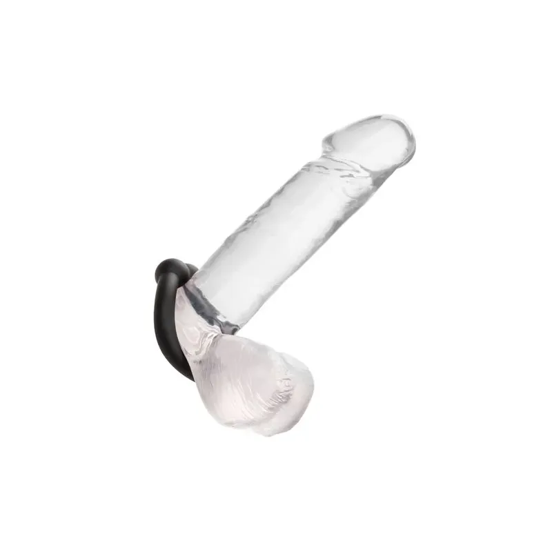 Bague musculaire Alpha Noir CalExotics en silicone liquide noir avec perles de stimulation, anneau pénien ajustable.