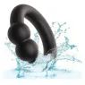 Bague musculaire Alpha Noir CalExotics en silicone liquide noir avec perles de stimulation, anneau pénien ajustable.