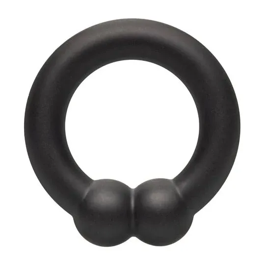 Bague musculaire Alpha Noir CalExotics en silicone liquide noir avec perles de stimulation, anneau pénien ajustable.