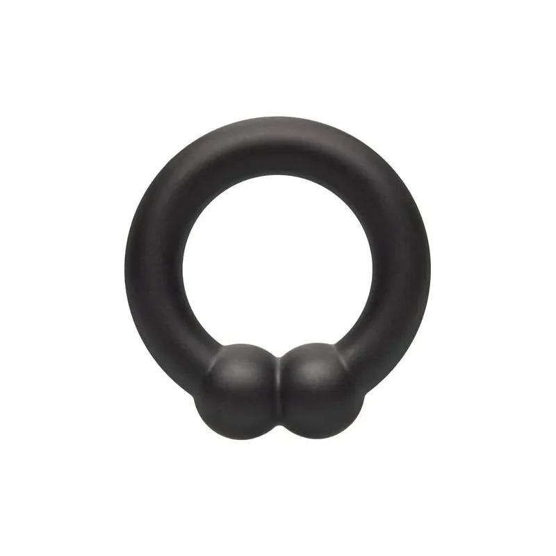 Bague musculaire Alpha Noir CalExotics en silicone liquide noir avec perles de stimulation, anneau pénien ajustable.