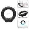 Bague musculaire Alpha Noir CalExotics en silicone liquide noir avec perles de stimulation, anneau pénien ajustable.