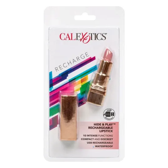 Massaggiatore personale a forma di rossetto ricaricabile Calexotics in silicone rosa tenue, discreto.
