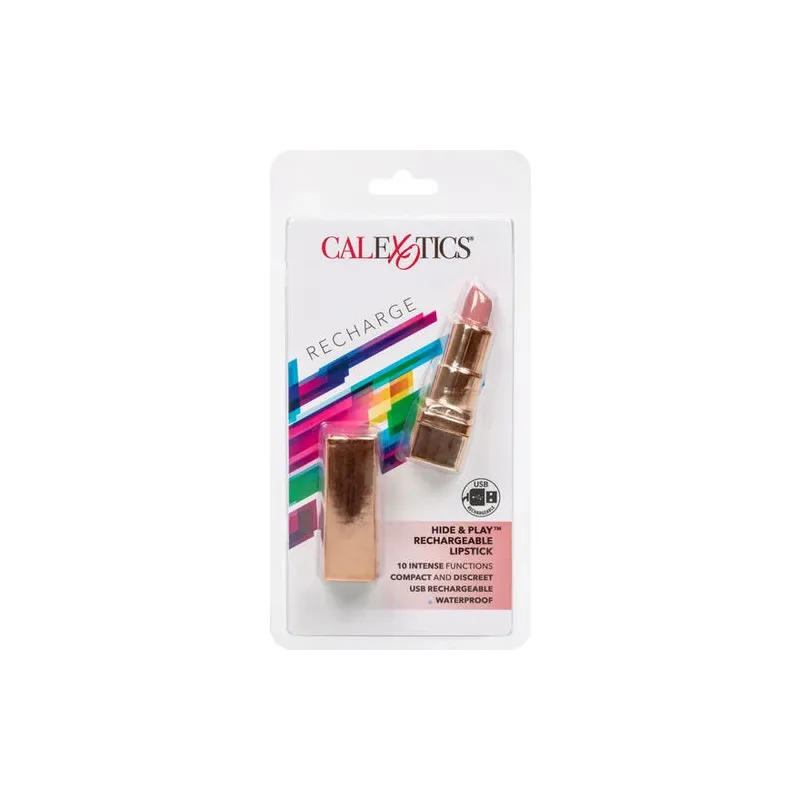 Massaggiatore personale a forma di rossetto ricaricabile Calexotics in silicone rosa tenue, discreto.