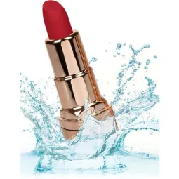 Masajeador vibratorio recargable rojo CALEXOTICS con forma de lápiz labial discreto, 10 modos.