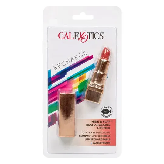 Rechargeable red lipstick personal massager CALEXOTICS, discreet with 10 vibration modes.