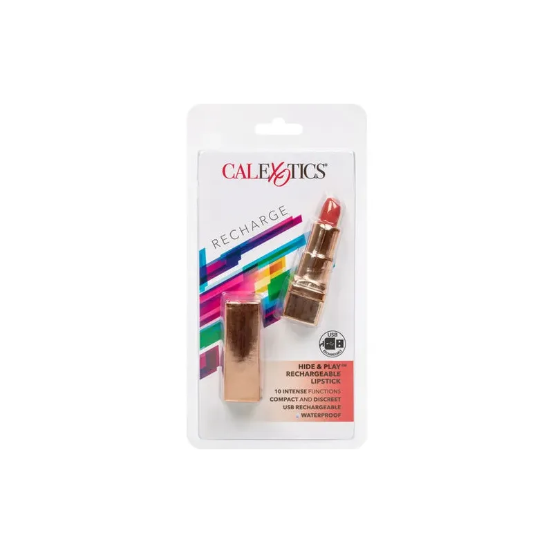 Massaggiatore vibrante ricaricabile rosso CALEXOTICS a forma di rossetto discreto, 10 modalità.