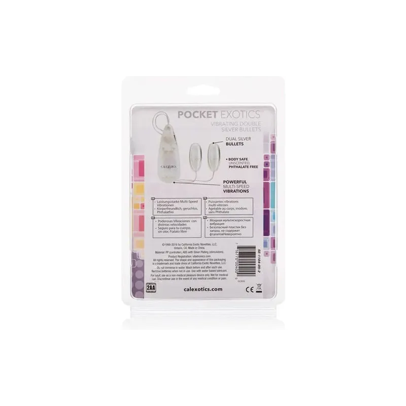 Balles vibrantes duo argentées CALEXOTICS, multi-vitesses en ABS pour stimulation sensuelle.