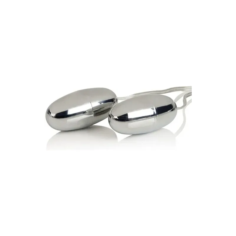 Balles vibrantes duo argentées CALEXOTICS, multi-vitesses en ABS pour stimulation sensuelle.