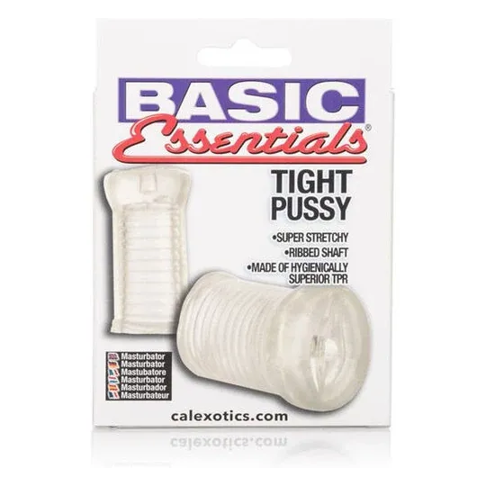 CALEXOTICS Basic Essentials tight pussy masturbator, soft TPR flesh tone, with ribbed shaft for intense stimulation.