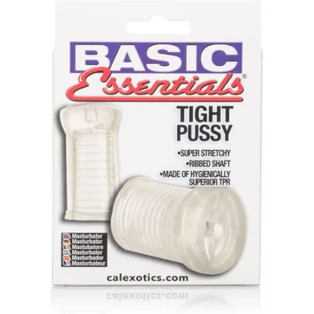 CALEXOTICS Basic Essentials tight pussy masturbator, soft TPR flesh tone, with ribbed shaft for intense stimulation.