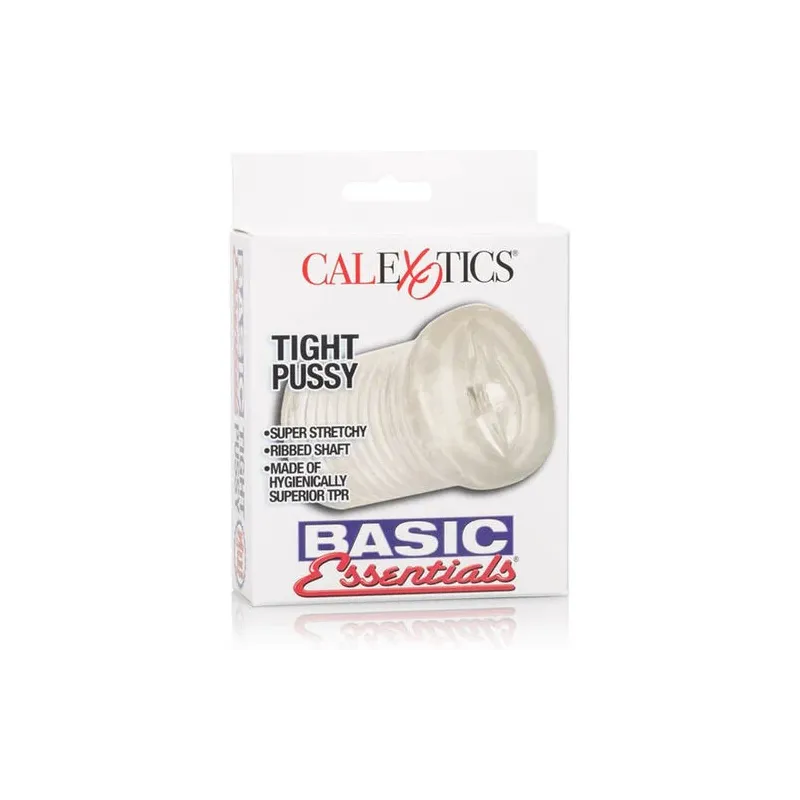CALEXOTICS Basic Essentials tight pussy masturbator, soft TPR flesh tone, with ribbed shaft for intense stimulation.