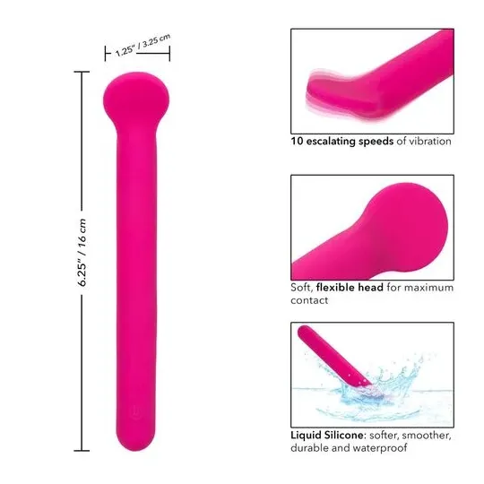 Masseur clitoridien CalExotics Bliss rose en silicone liquide avec tête flexible et 10 vibrations.