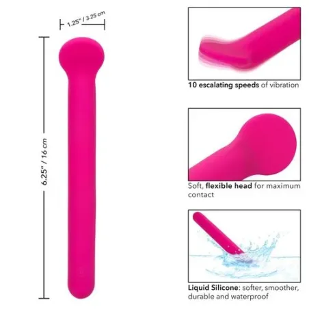 Masseur clitoridien CalExotics Bliss rose en silicone liquide avec tête flexible et 10 vibrations.
