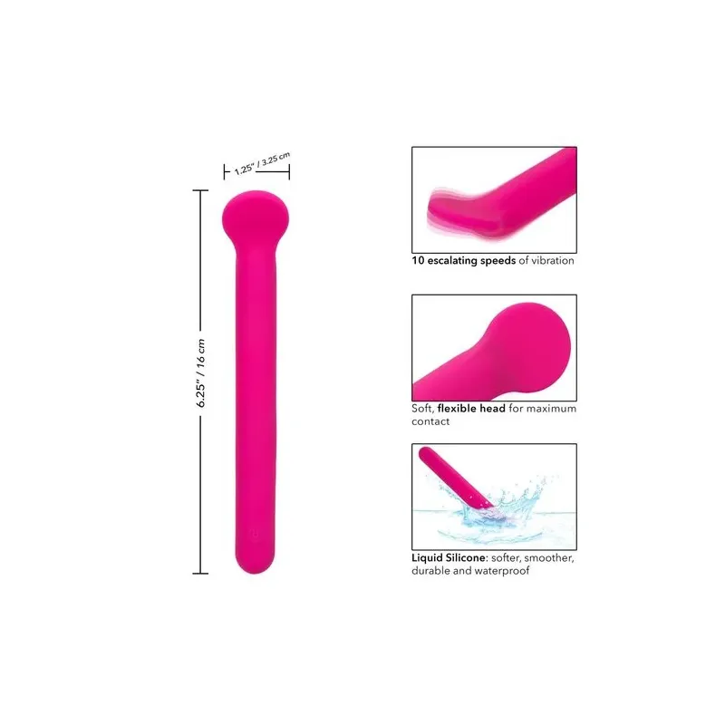 Masseur clitoridien CalExotics Bliss rose en silicone liquide avec tête flexible et 10 vibrations.