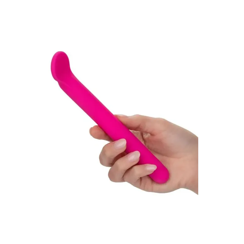Masseur clitoridien CalExotics Bliss rose en silicone liquide avec tête flexible et 10 vibrations.