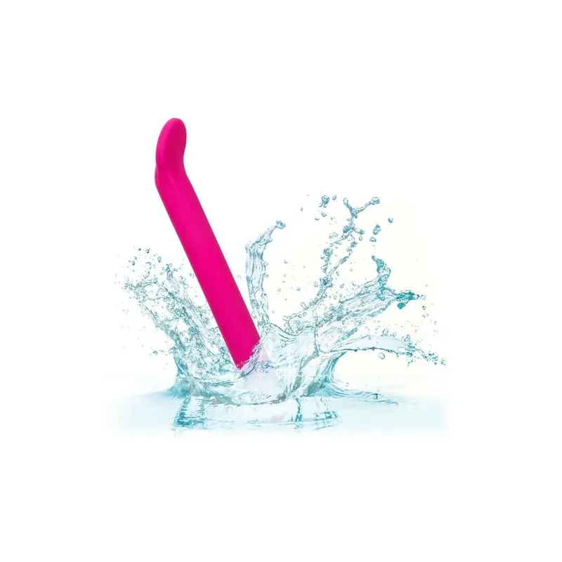 Masseur clitoridien CalExotics Bliss rose en silicone liquide avec tête flexible et 10 vibrations.