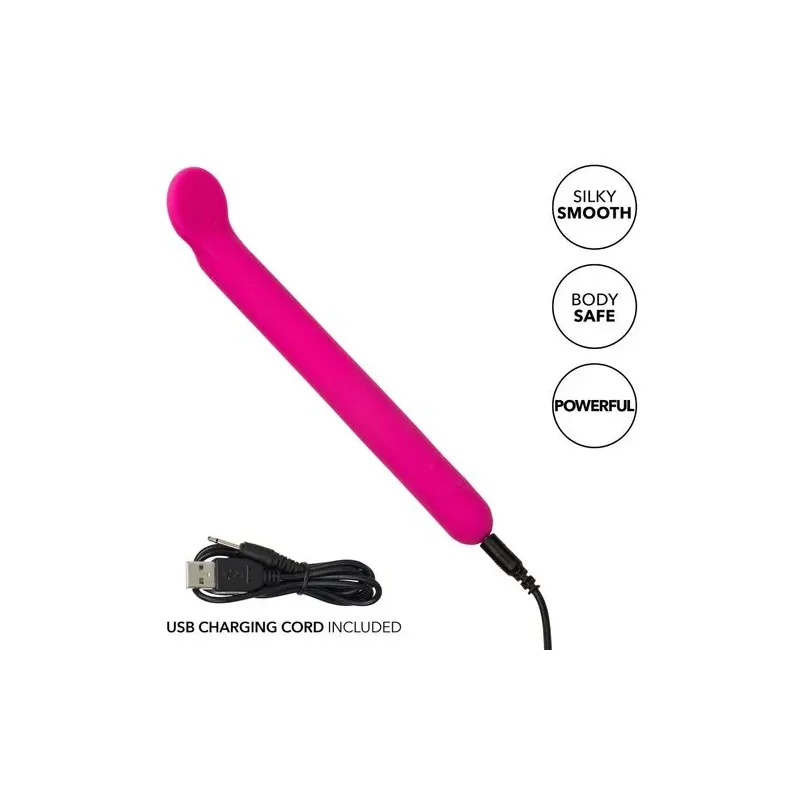 Masseur clitoridien CalExotics Bliss rose en silicone liquide avec tête flexible et 10 vibrations.