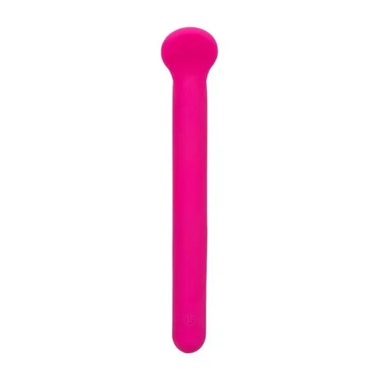 Masseur clitoridien CalExotics Bliss rose en silicone liquide avec tête flexible et 10 vibrations.