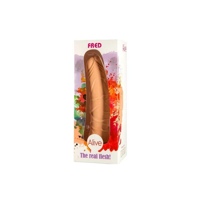 Consolador realista Fred 19 cm con ventosa Alive – Color carne, de PVC, con base ventosa para placer manos libres.