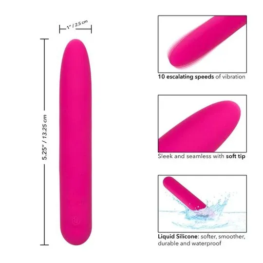 Vibratore rosa CalExotics Bliss Vibe in silicone liquido con 10 velocità progressive.