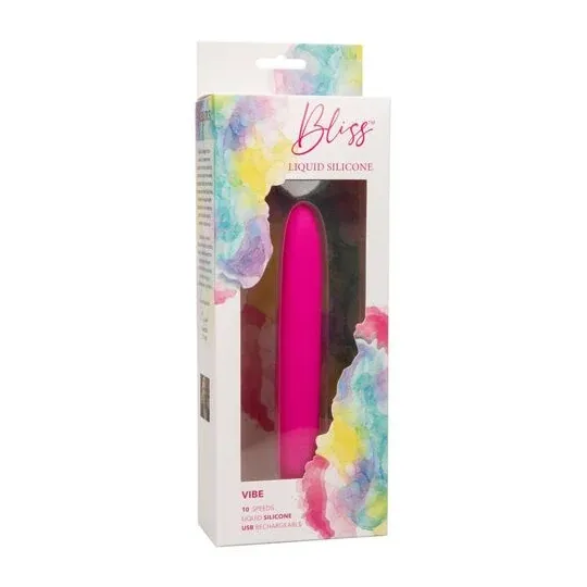 Vibratore rosa CalExotics Bliss Vibe in silicone liquido con 10 velocità progressive.
