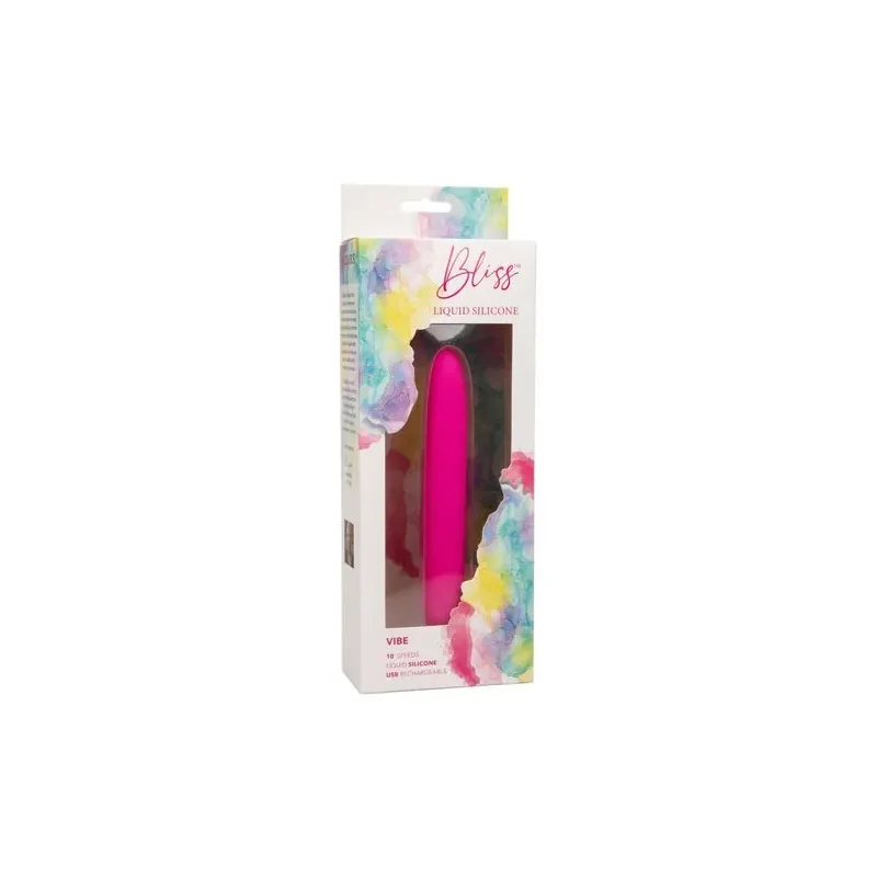 Vibratore rosa CalExotics Bliss Vibe in silicone liquido con 10 velocità progressive.