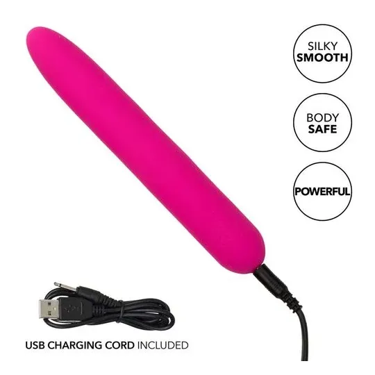 Vibratore rosa CalExotics Bliss Vibe in silicone liquido con 10 velocità progressive.