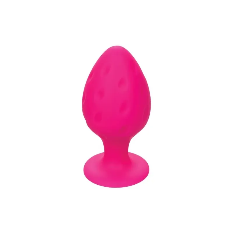 Plug anale rosa in silicone CALEXOTICS con base ventosa, tenuta sicura e texture varia per sensazioni intense.