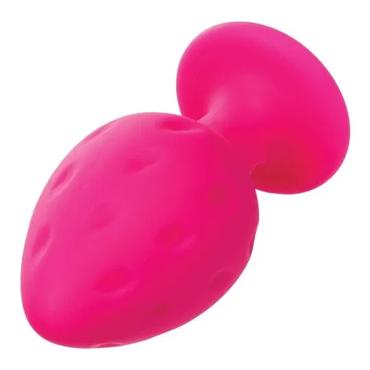 Plug anale rosa in silicone CALEXOTICS con base ventosa, tenuta sicura e texture varia per sensazioni intense.