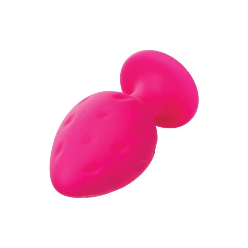 Plug anale rosa in silicone CALEXOTICS con base ventosa, tenuta sicura e texture varia per sensazioni intense.