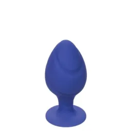 Front view of Calexotics Cheeky purple anal plug, soft silicone with flared base and suction cup.