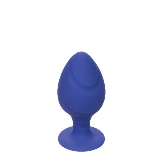 Front view of Calexotics Cheeky purple anal plug, soft silicone with flared base and suction cup.