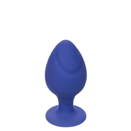Vista frontal del plug anal Calexotics Cheeky violeta, silicona suave con base de brida y ventosa." }, { "fr": "Vue arrière du p
