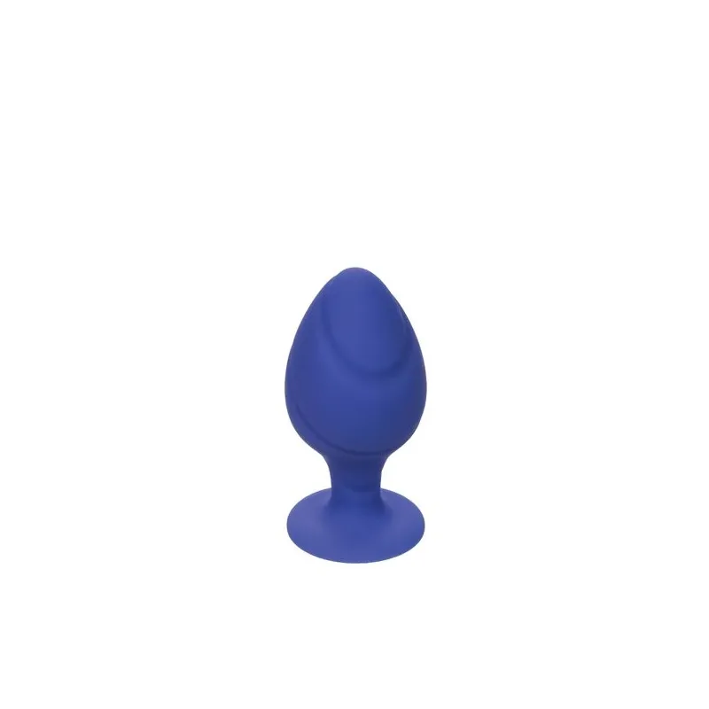 Front view of Calexotics Cheeky purple anal plug, soft silicone with flared base and suction cup.