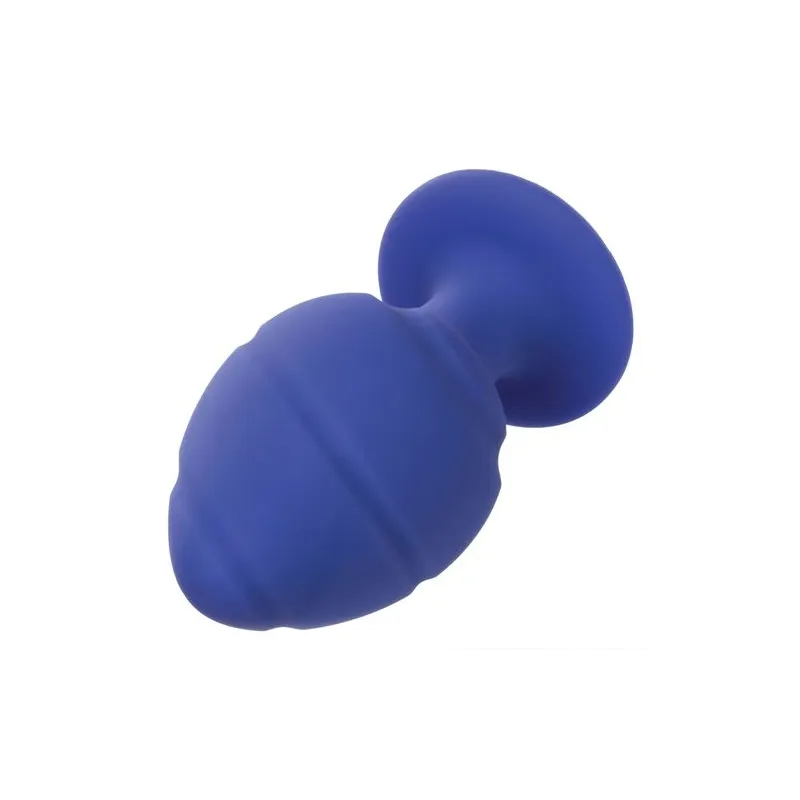 Front view of Calexotics Cheeky purple anal plug, soft silicone with flared base and suction cup.