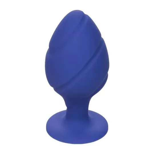 Front view of Calexotics Cheeky purple anal plug, soft silicone with flared base and suction cup.