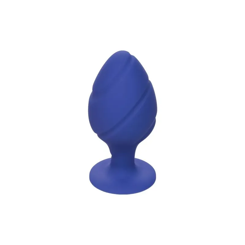 Vue de face du plug anal Calexotics Cheeky violet, silicone doux avec base bride ventouse.