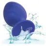Front view of Calexotics Cheeky purple anal plug, soft silicone with flared base and suction cup.