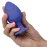 Front view of Calexotics Cheeky purple anal plug, soft silicone with flared base and suction cup.