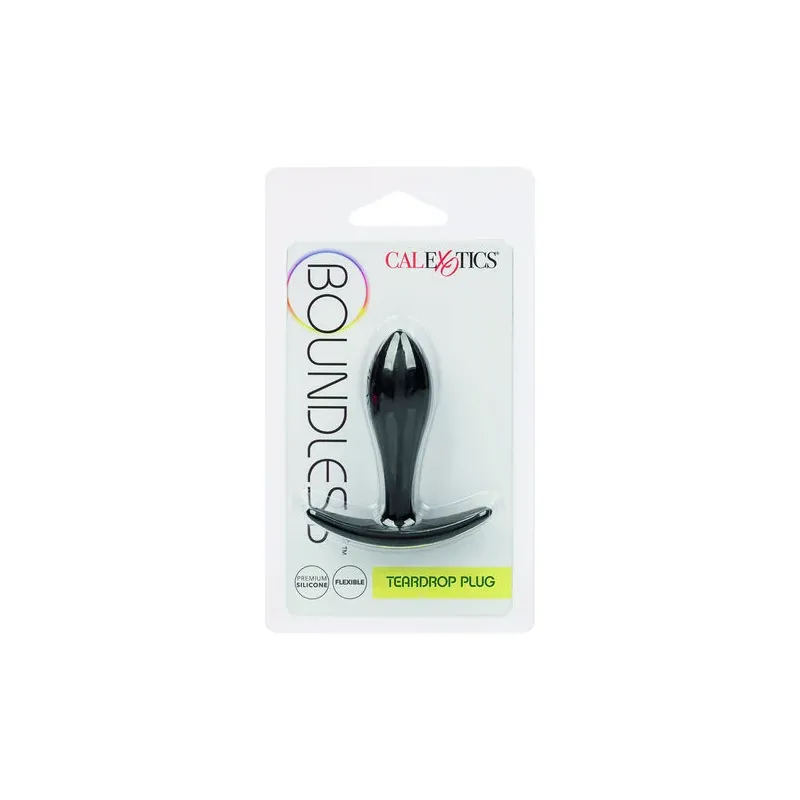CalExotics Boundless Slim Plug : plug anal en silicone flexible, forme effilée pour débutants, poignée de retrait facile.