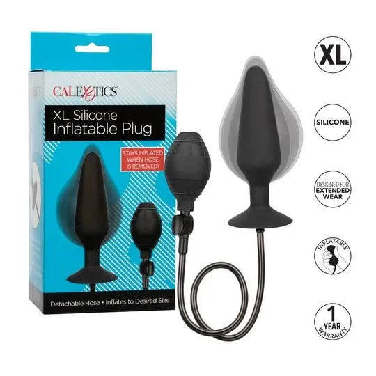 Bouchon gonflable en silicone XL CalExotics, plug anal gonflable avec pompe et tuyau amovible, base ventouse