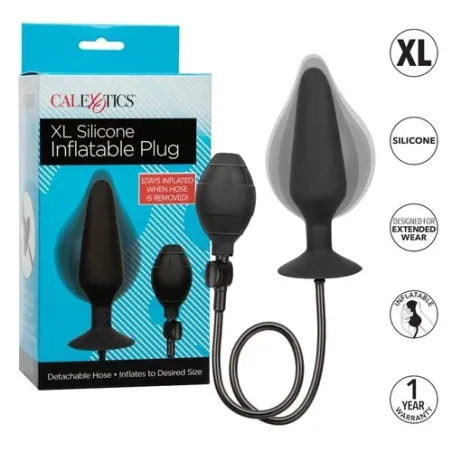 Bouchon gonflable en silicone XL CalExotics, plug anal gonflable avec pompe et tuyau amovible, base ventouse